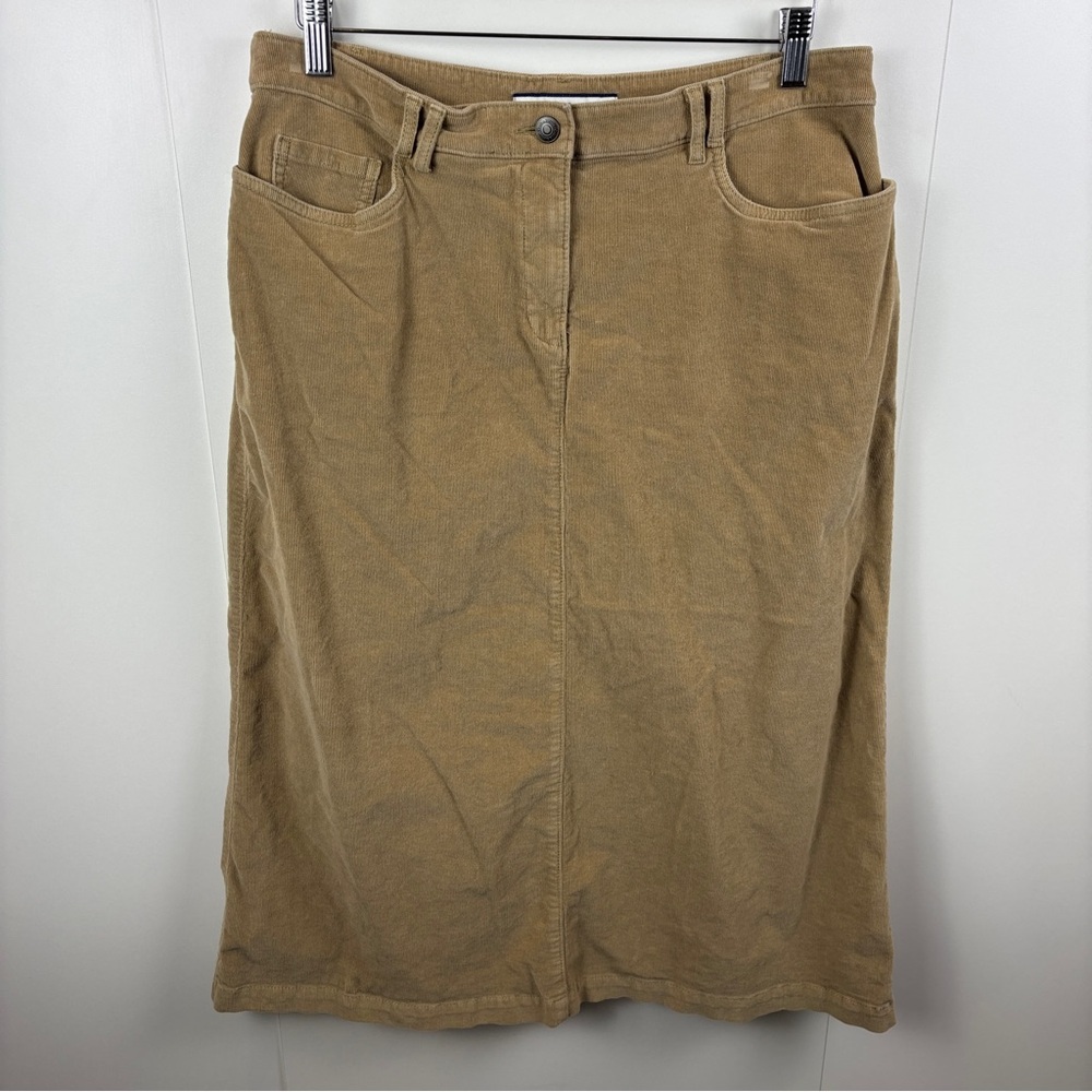 Croft & Barrow Corduroy Midi Skirt Tan Stretch Long A-Line sz 14 Classic Preppy